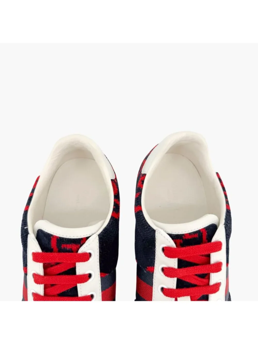 Gucci Ace Sneakers EU 38 US 8 Navy Blue & Red GG Monogram Corduroy Low Top Shoe